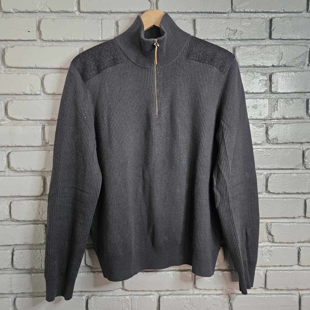 TSE Mens Sweater Medium Grey 1/4 Zip Shoulder Elbow Patches‎